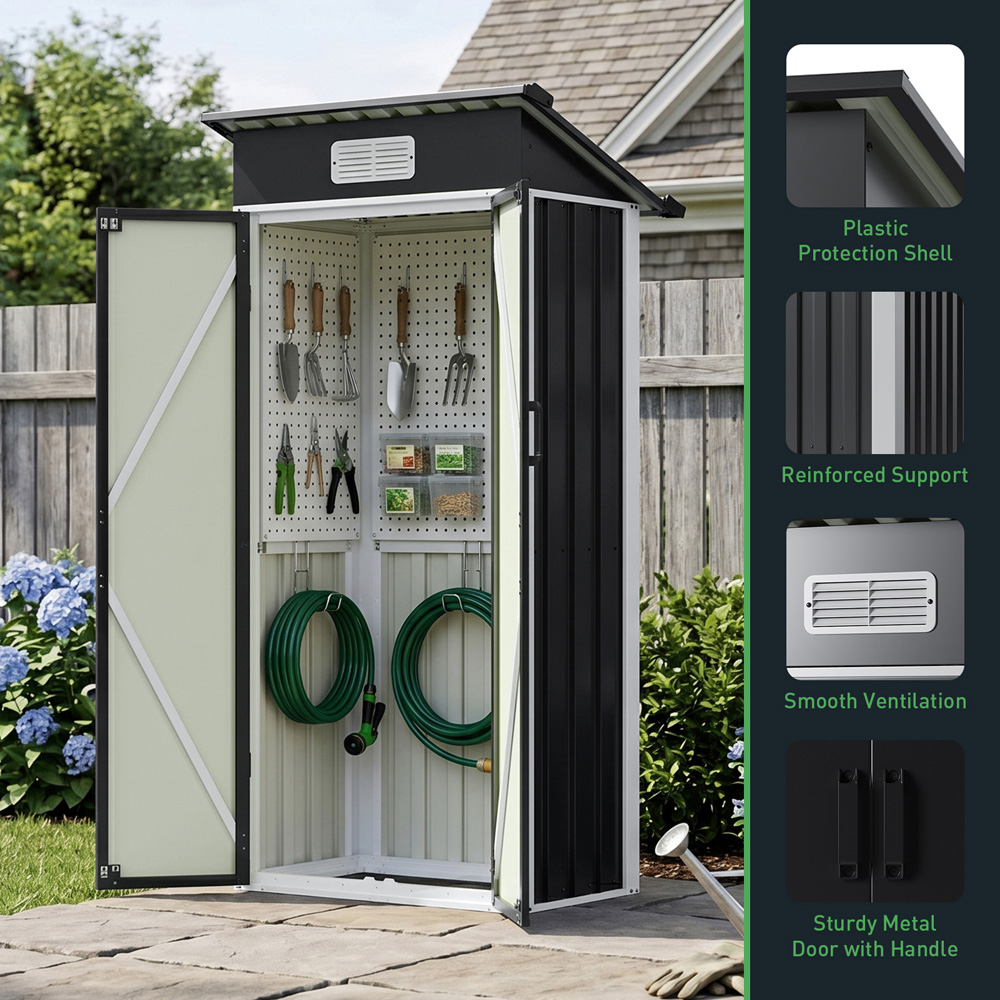 Living and Home 3 x 2ft Black Pent Quick Assembly Metal Garden Storage Shed Image 5