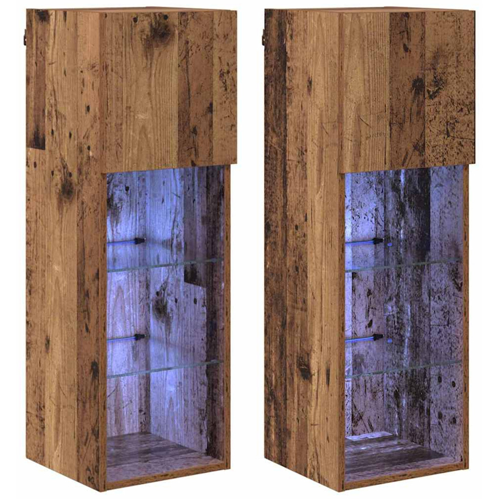 vidaXL Single Door 3 Shelf Old Wood Wall Mounted LED TV Unit Set of 2 Image 2