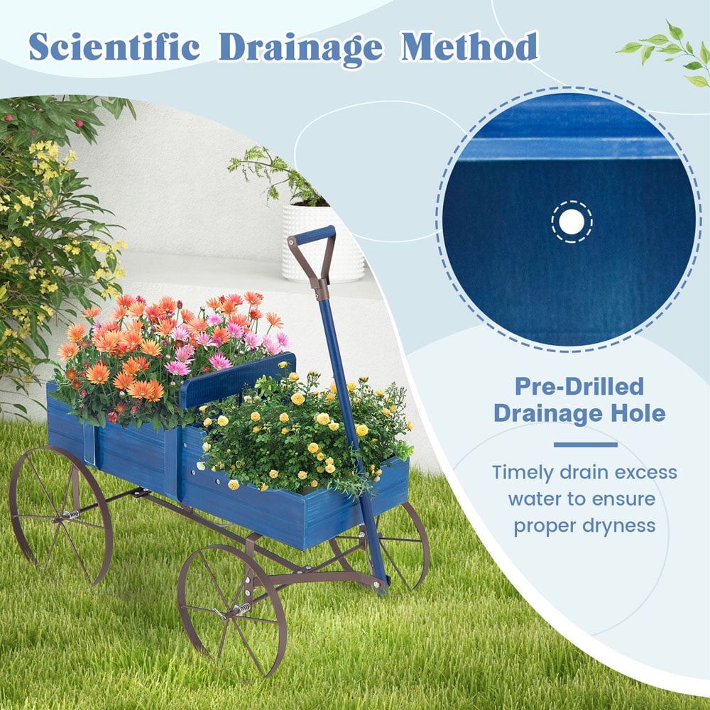 Costway Blue Wooden Wagon Flower Planter Image 5