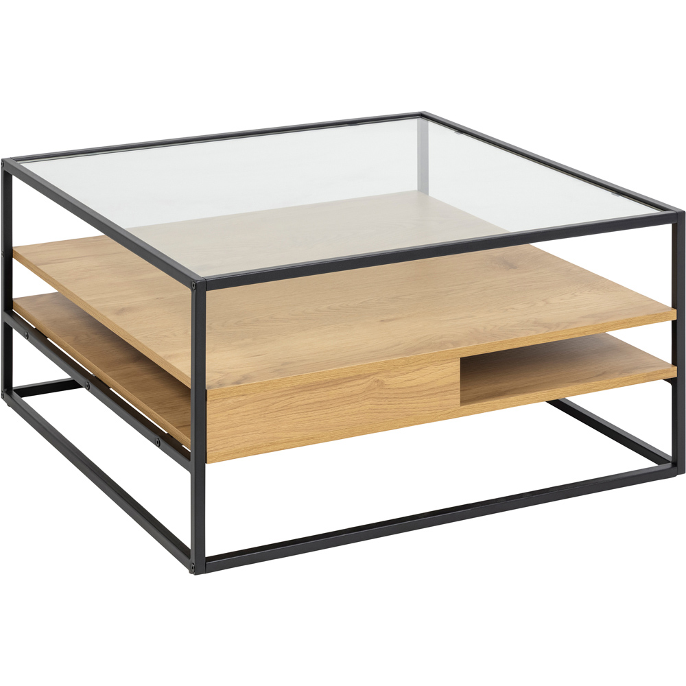 Florence Randolf 2 Shelf Black and Oak Smoked Glass Square Coffee Table Image 2