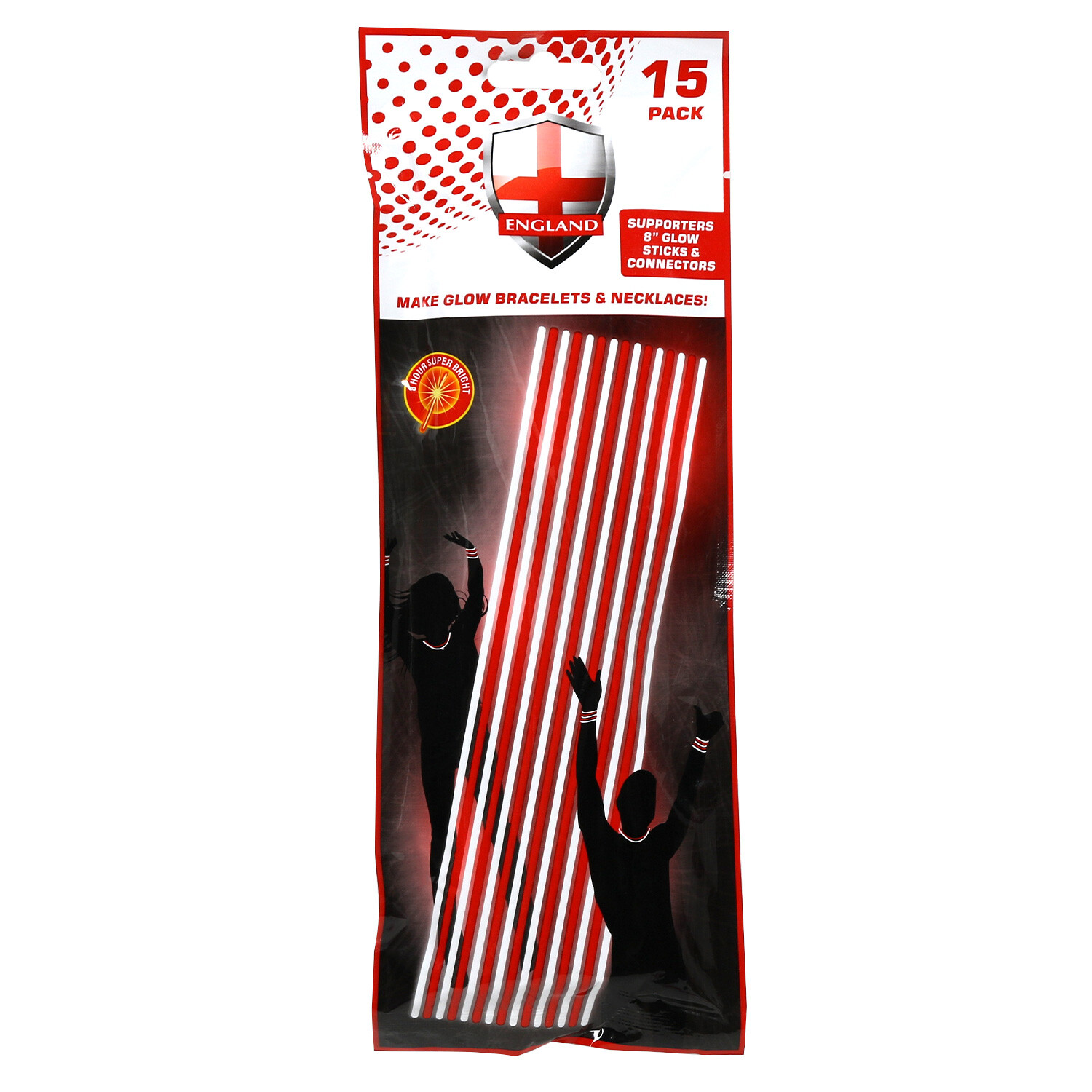 Pack of 15 Red and White Glow Sticks Image