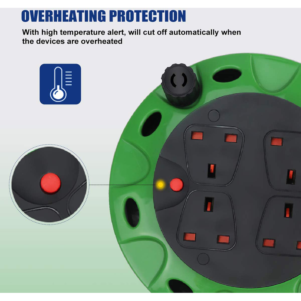 ExtraStar 13A 5m 4 Socket Green Unswitched Heavy Duty Cable Reel Image 2