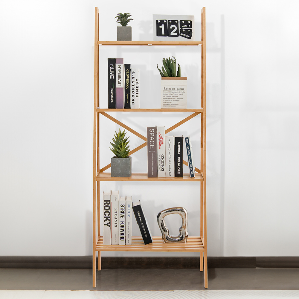 Costway 4 Shelf Natural Freestanding Bookcase Image 1
