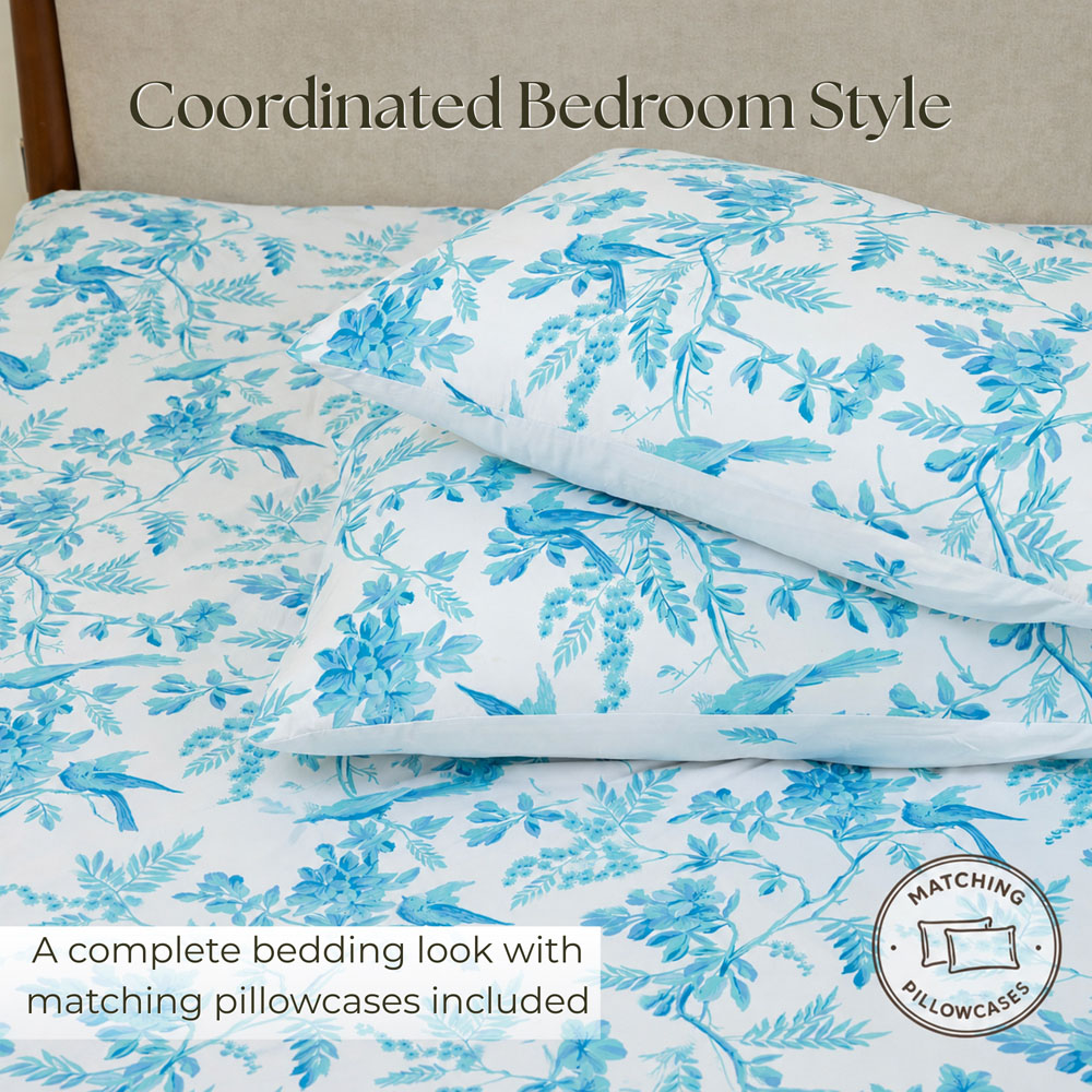 MHG Living Super King Size Sky Garden Blue Floral Reversible Duvet Cover Set Image 4
