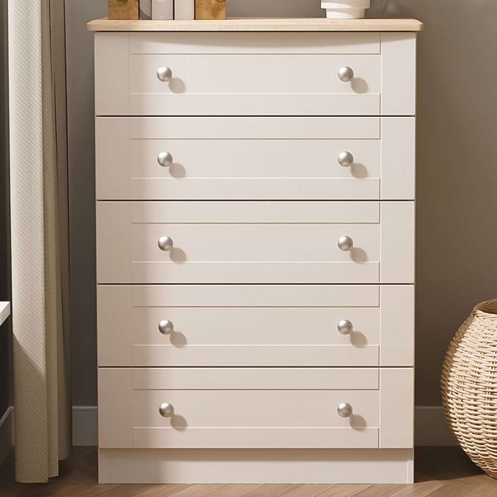 Crowndale Sussex 5 Drawer Kashmir Ash and Bardolino Oak Chest of Drawers Ready Assembled Image 1