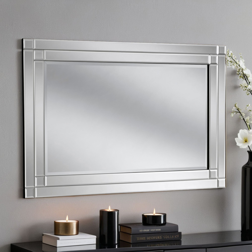 Yearn Silver Double Bevelled Wall Mirror 60 x 90cm Image 2