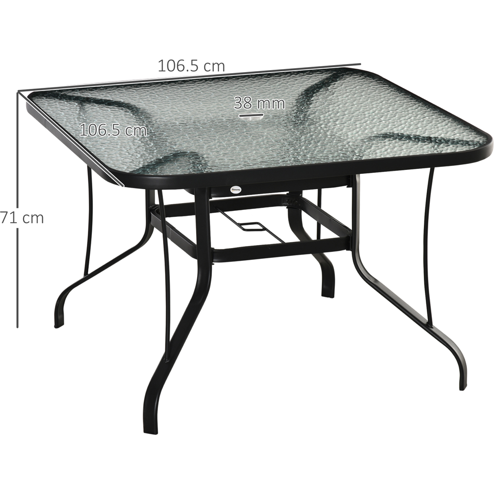Outsunny Square Tempered Glass Top Garden Dining Table Black Image 8