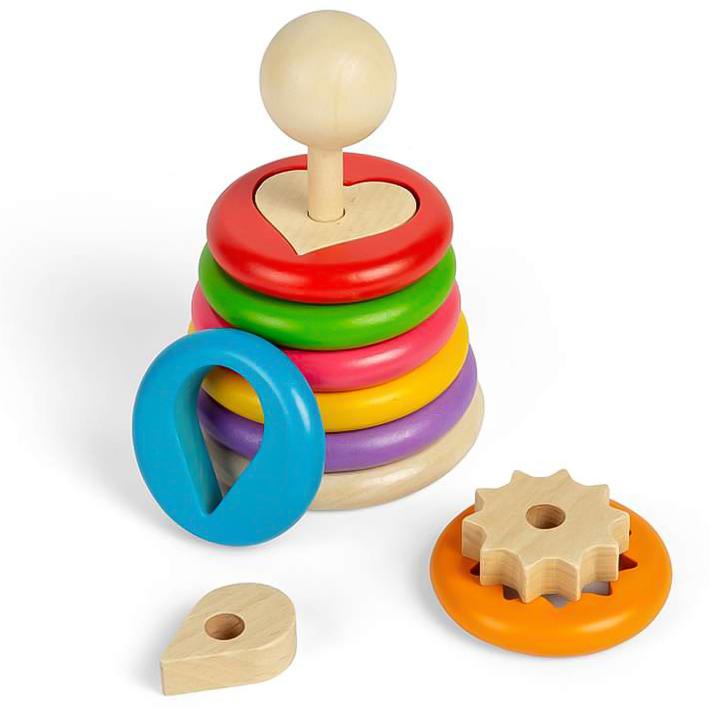 Bigjigs Toys Kids 16 Piece Secret Shape Wooden Montessori Stacking Toy and Puzzle Image 4