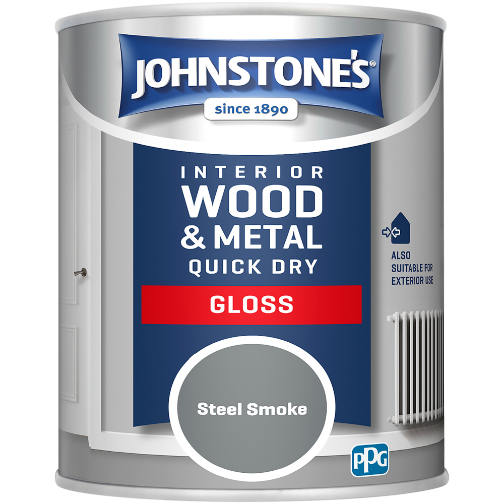 Johnstone's Quick Dry Wood and Metal Steel Smoke Gloss Paint 750ml Image 2