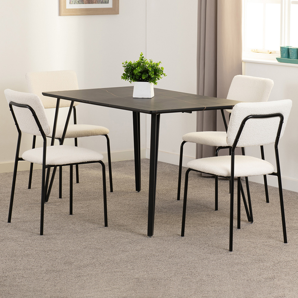 Seconique Marlow and Sheldon 4 Seater Dining Set Black Marble and Ivory Boucle Fabric Image 1