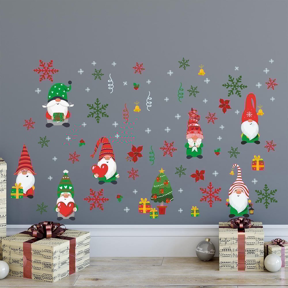 Walplus Gnomes with Colourful Snowflakes Self Adhesive Christmas Wall Sticker 85 Piece Image 1