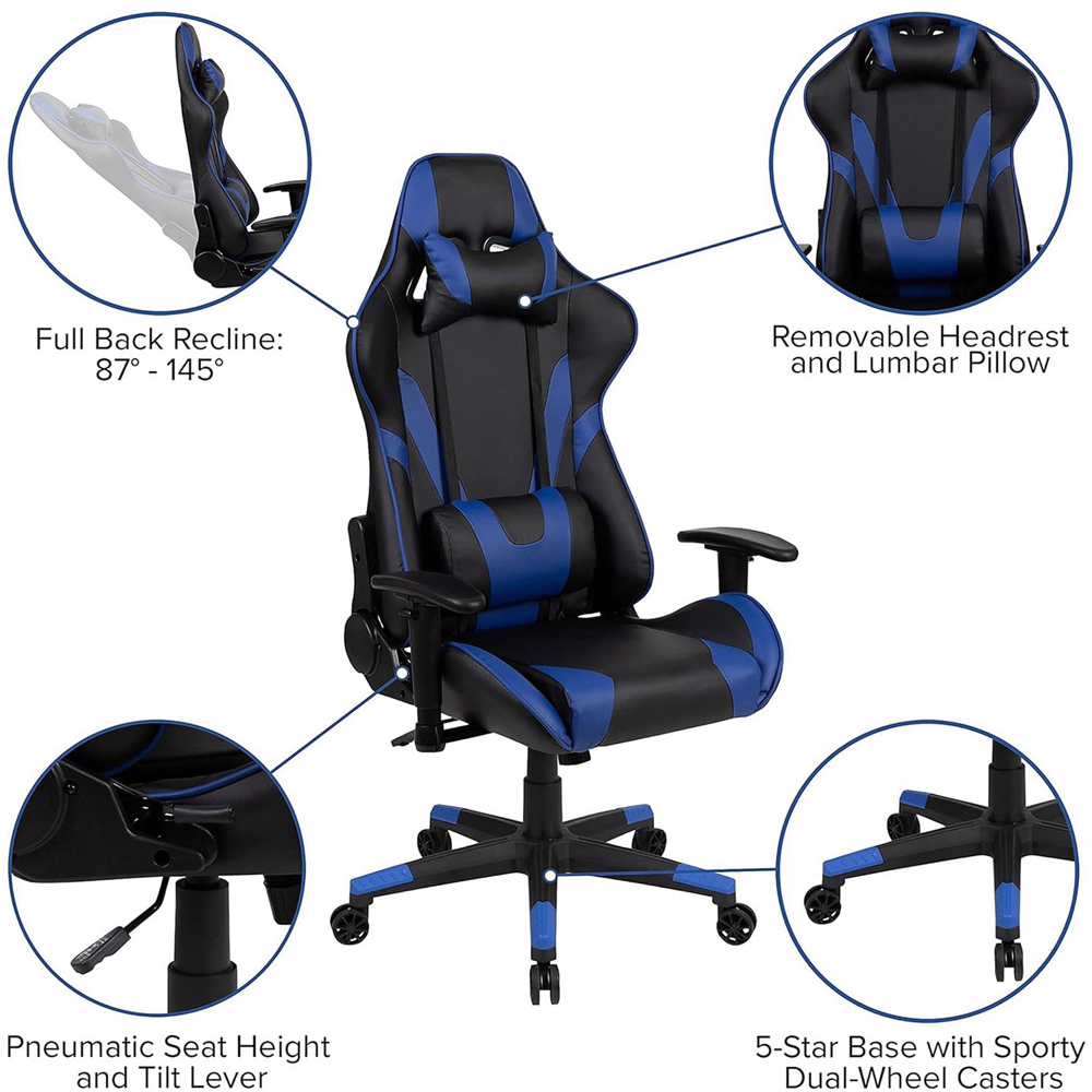 FWStyle X20 Black and Blue Faux Leather Racer Style Deluxe Gaming Chair Image 5