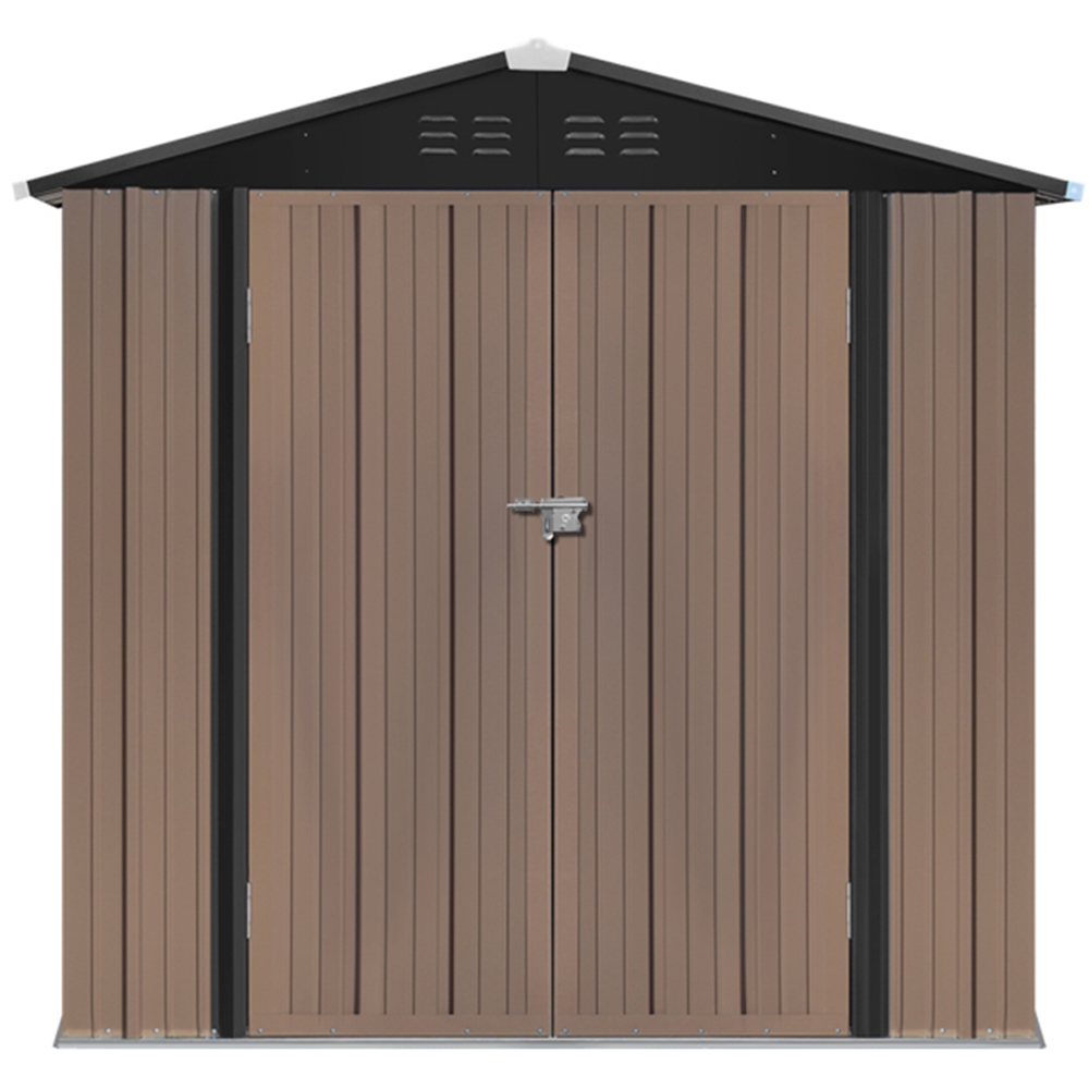 Living and Home 4 x 6ft Brown and Black Metal Apex Garden Tool Storage Shed with Lockable Doors Image 2