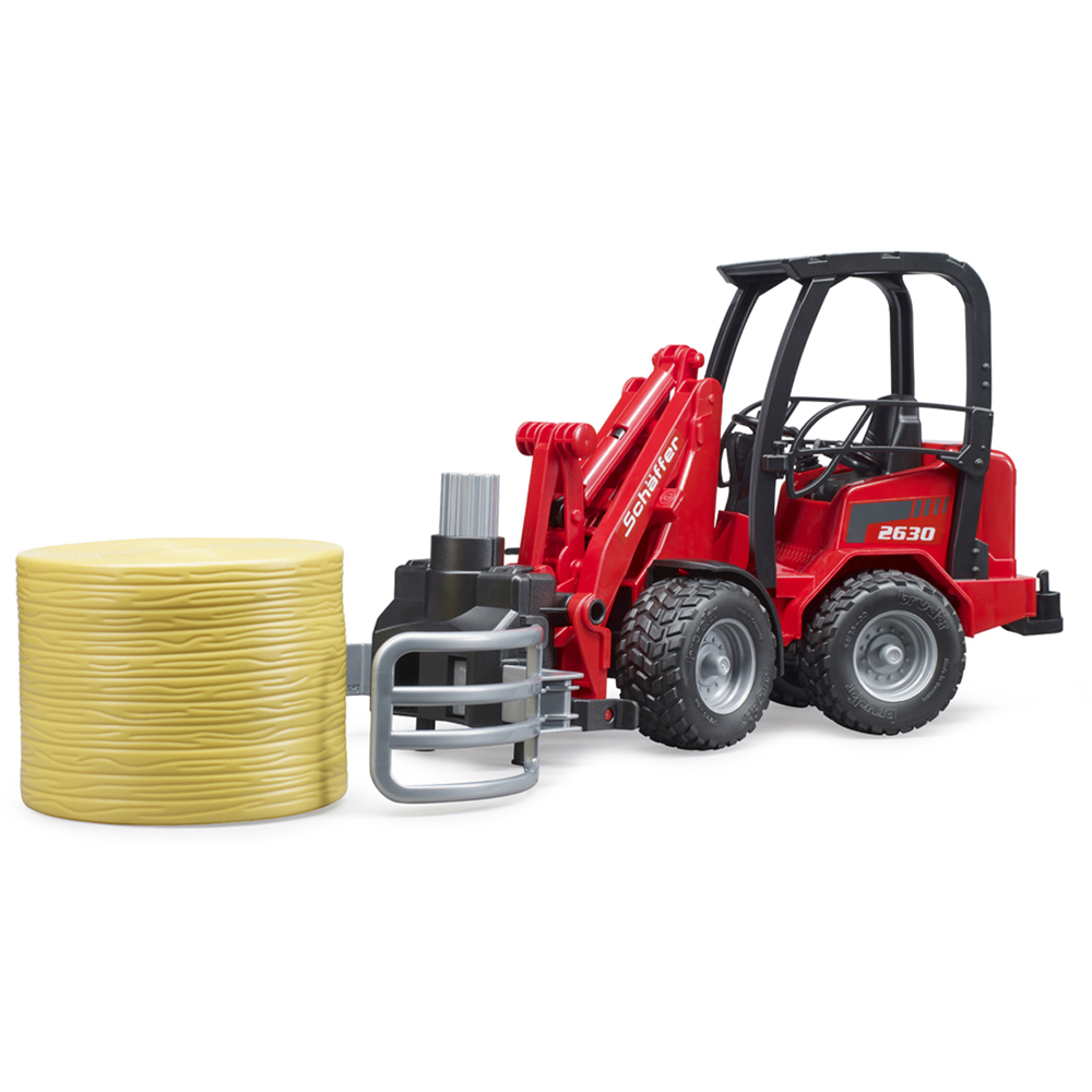 Bruder Kids Schaffer 2630 Compact Loader Playset Model with Bale Gripper and Round Bale Image 6