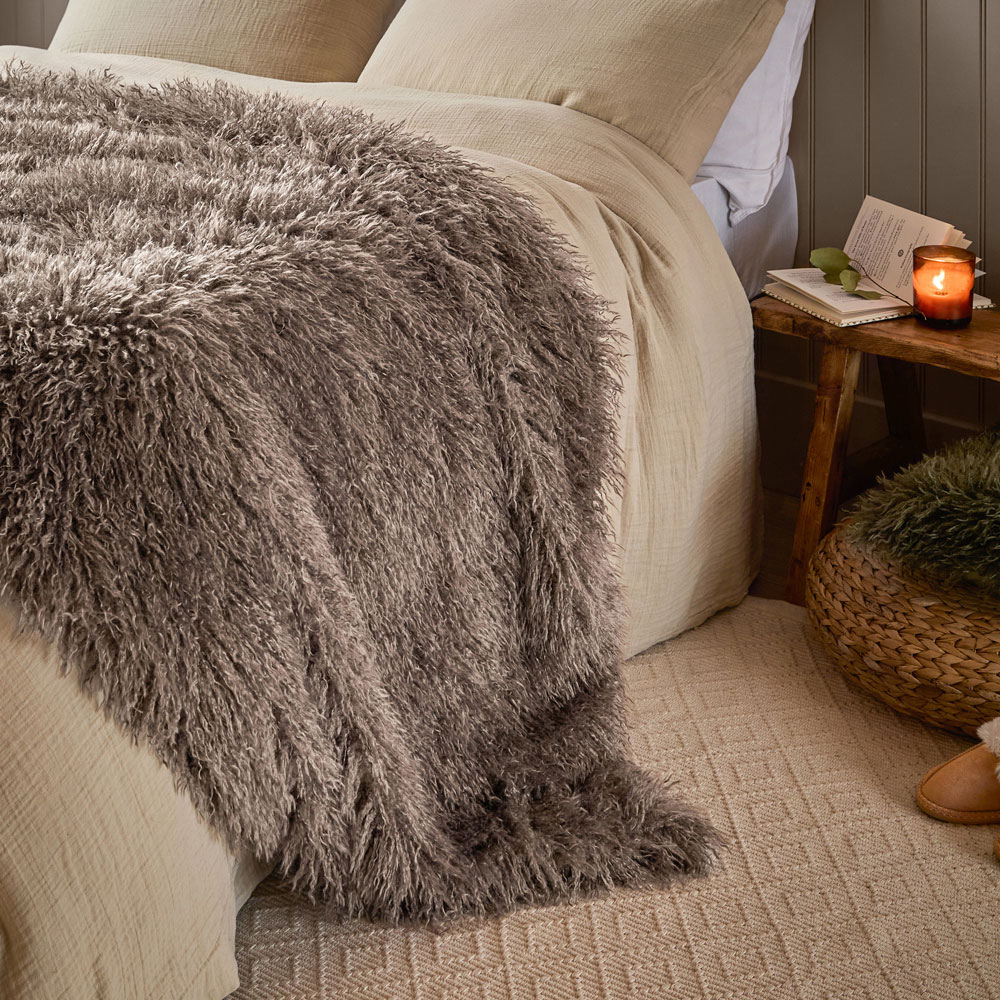 Furn Rowan Mocha Faux Fur Reversible Throw 130 x 175cm Image 2
