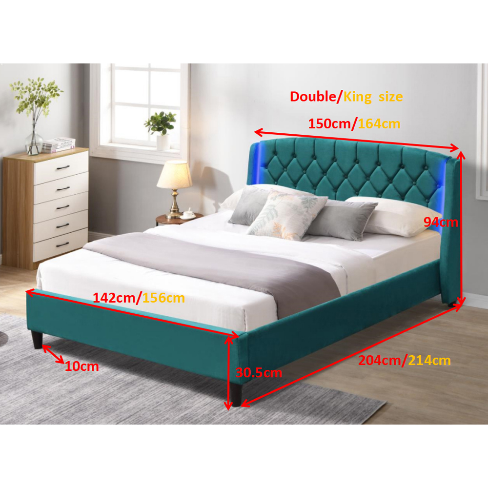 Comfy Living Double Grey Fabric Bed Frame with LED Headboard Image 3