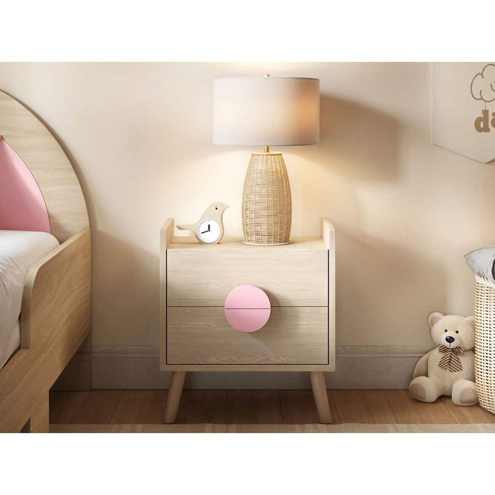 Flair Noah 2 Drawer Oak and Pink Bedside Table Image 4
