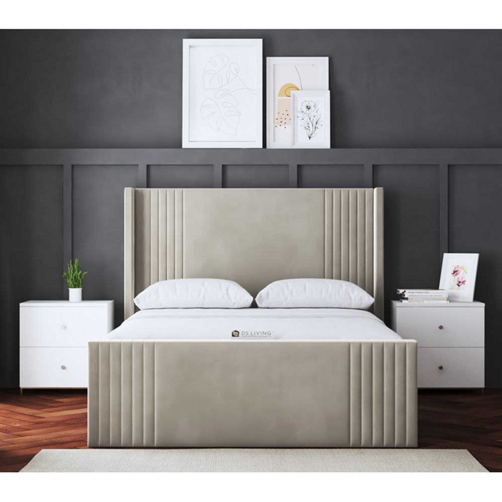 DS Living Elara Super King Cream Winged Panel Bed Frame with Headboard Image 4
