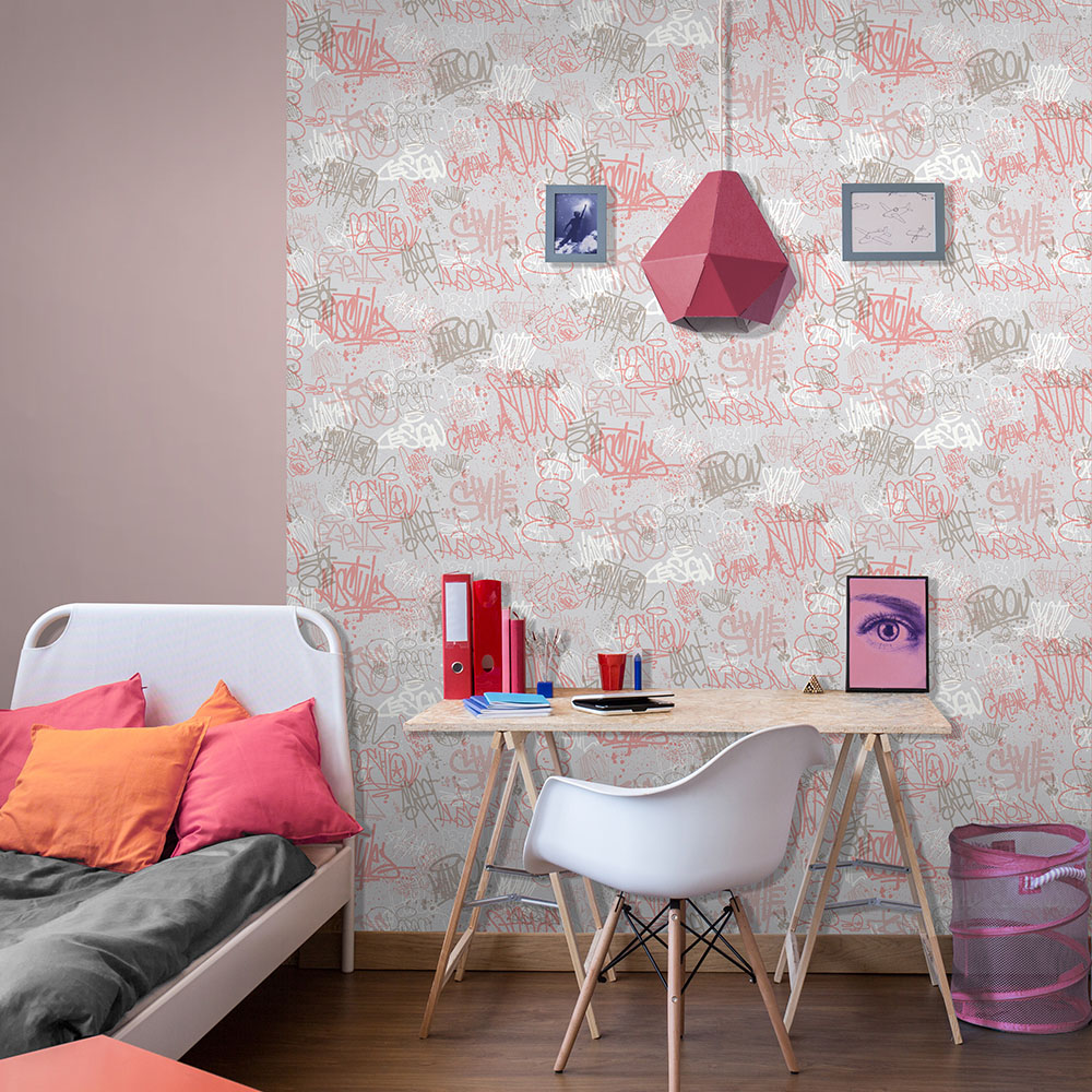 Muriva Sketched Grey and Pink Wallpaper Image 2