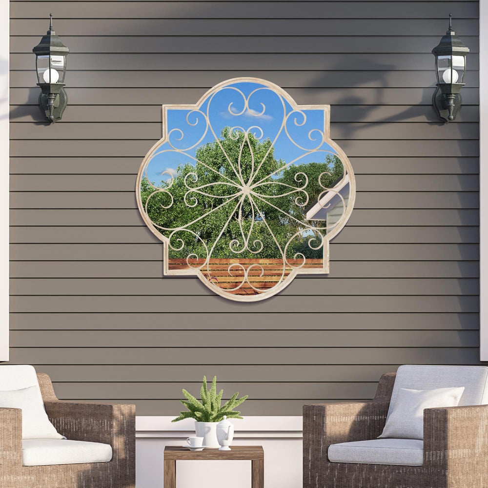 MirrorOutlet Cream Metal Rose Petal Shaped Window Garden Mirror 90 x 90cm Image 9