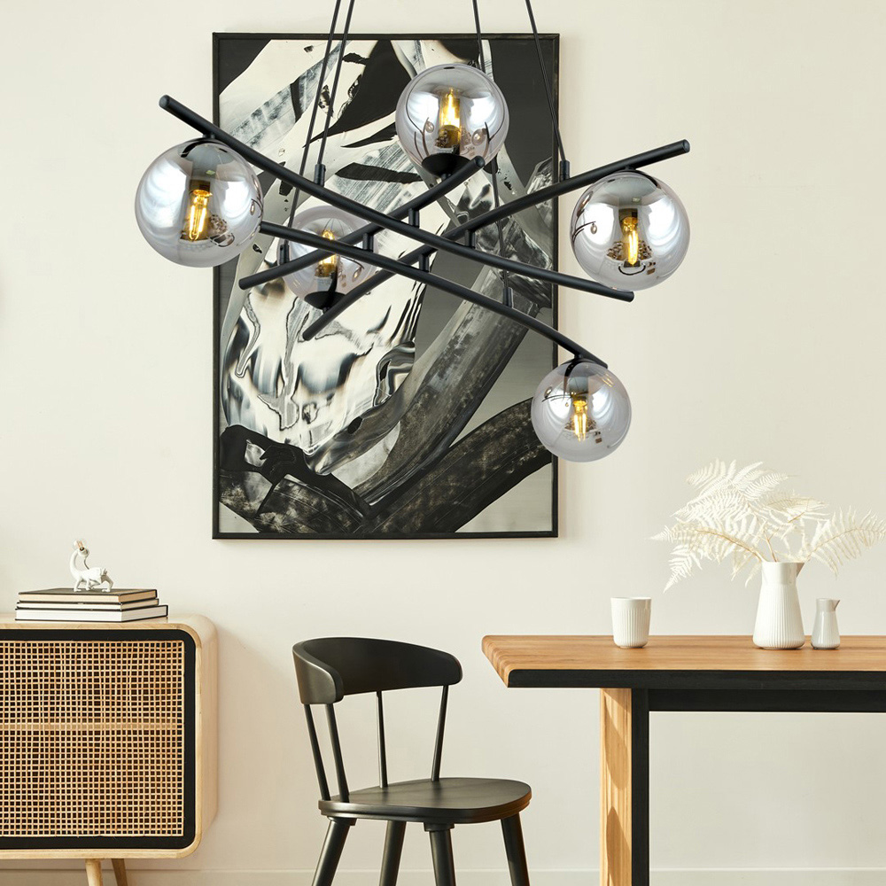 Emibig Essa 5 Light Graphite Shade Black E14 Ceiling Pendant Light Image 2