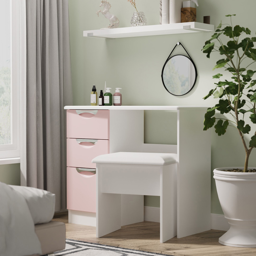 Crowndale Camden 3 Drawer Kobe Pink and White Vanity Dressing Table Ready Assembled Image 7