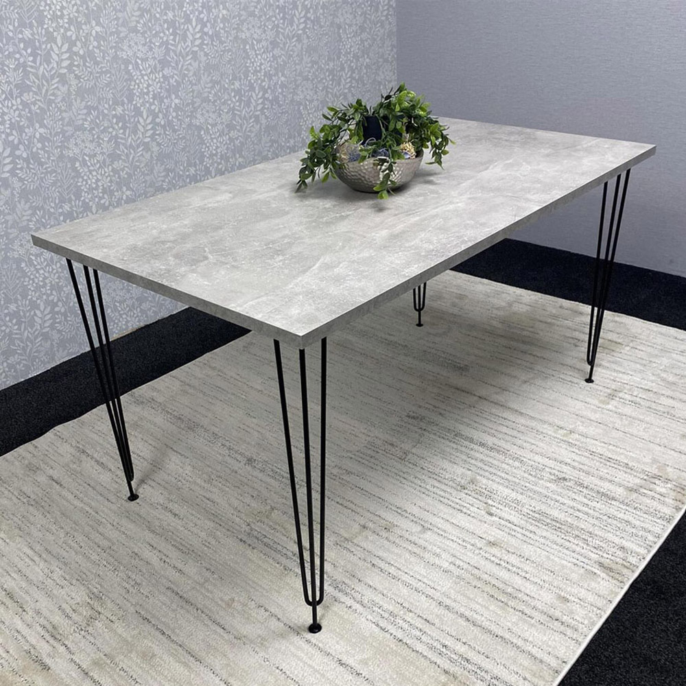 Kosy Koala 6 Seater Rectangular Dining Table with Hairpin Legs Stone Grey Image 1