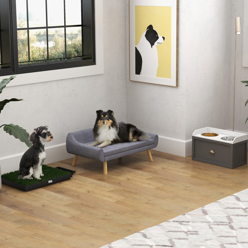 PawHut Grey Dog Sofa Bed with Wooden Frame Image 3