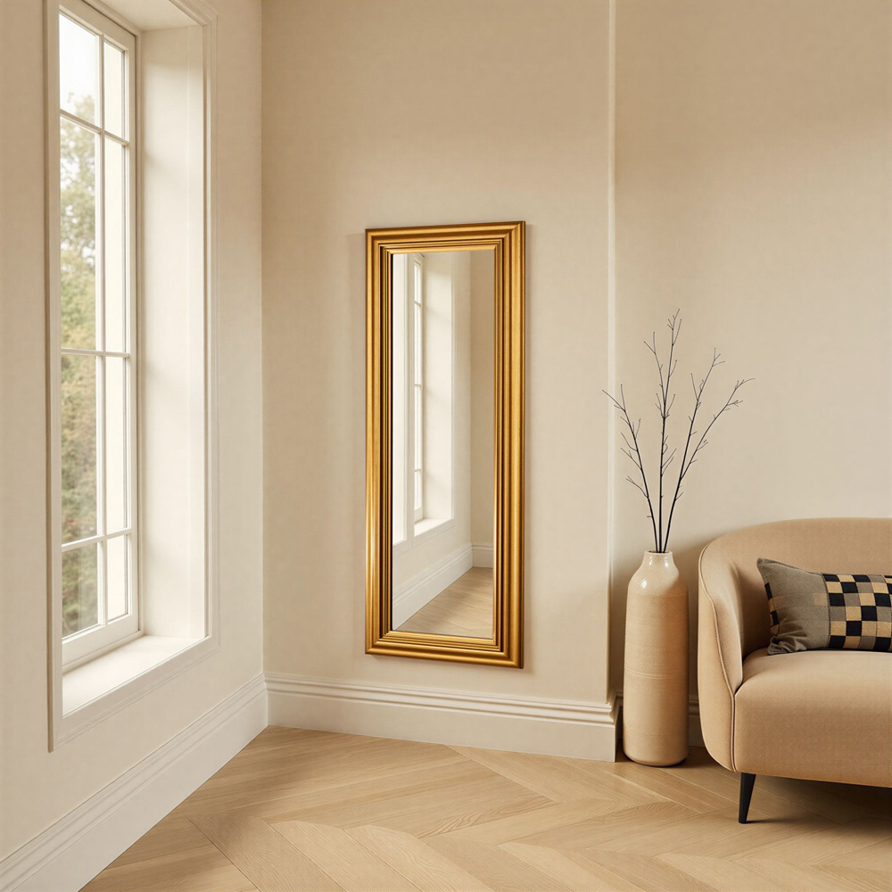 Yearn Gold Framed Contemporary Bevelled Tall Wall Mirror 136 x 59.5cm Image 3