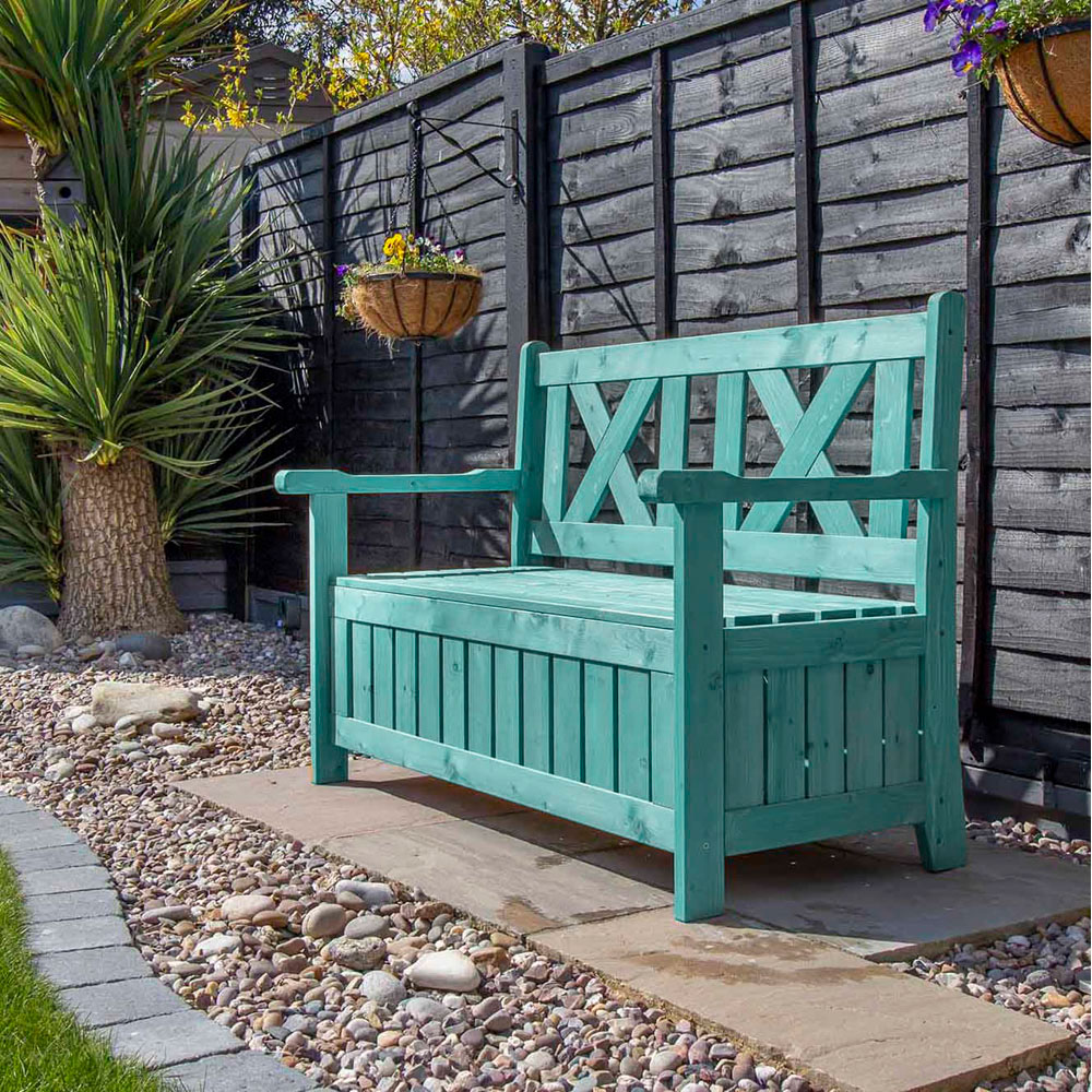 Jack Stonehouse Green Wooden Storage Bench Image 4