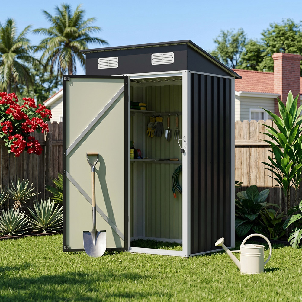 Living and Home 4 x 3ft Black Pent Quick Assembly Metal Garden Storage Shed Image 3