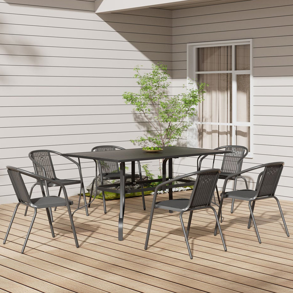 Living and Home Wicker 6 Seater Rectangular Patio Set Image 1