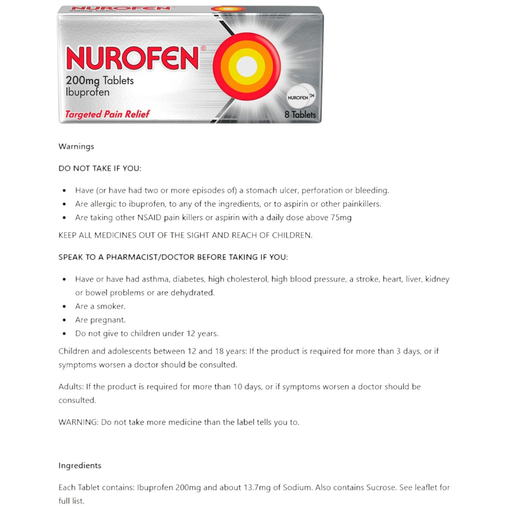 Pack of 8 Nurofen Ibuprofen Tablets Image 2