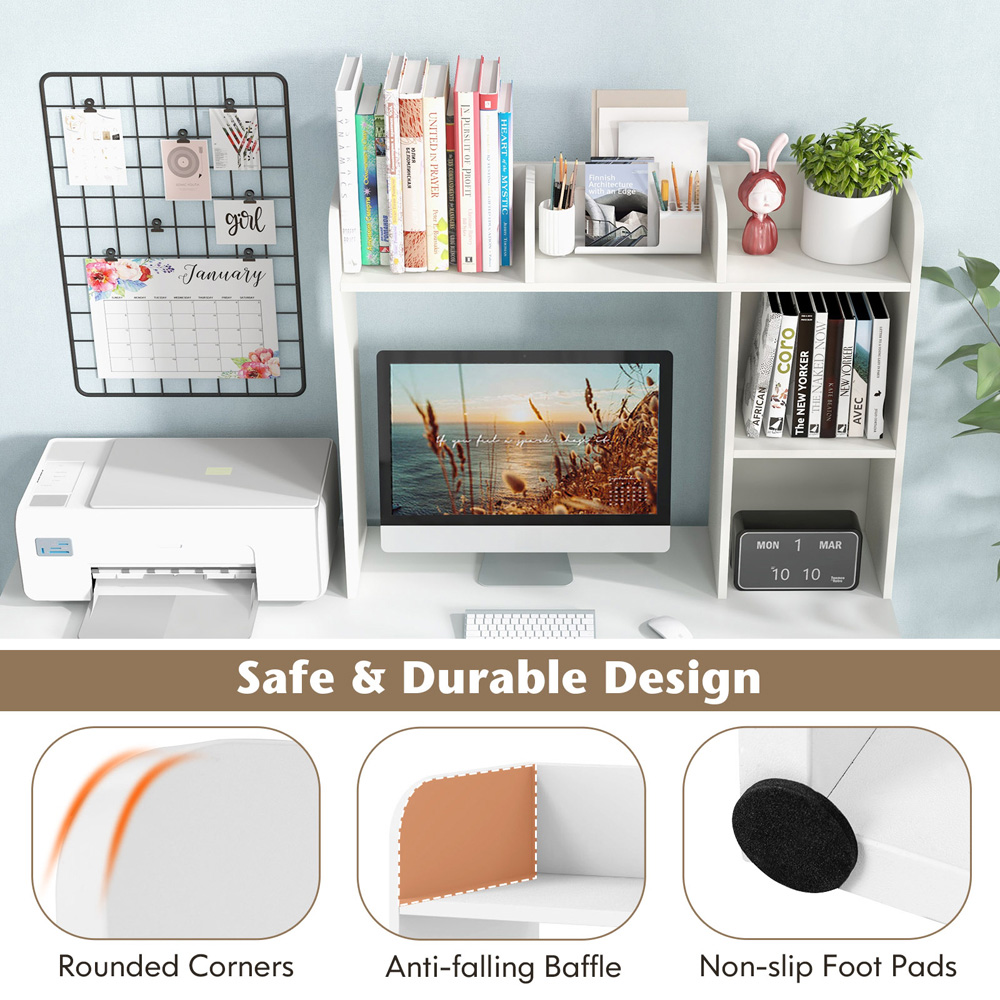 Costway 6 Shelf White Wooden Desktop Bookshelf Image 6