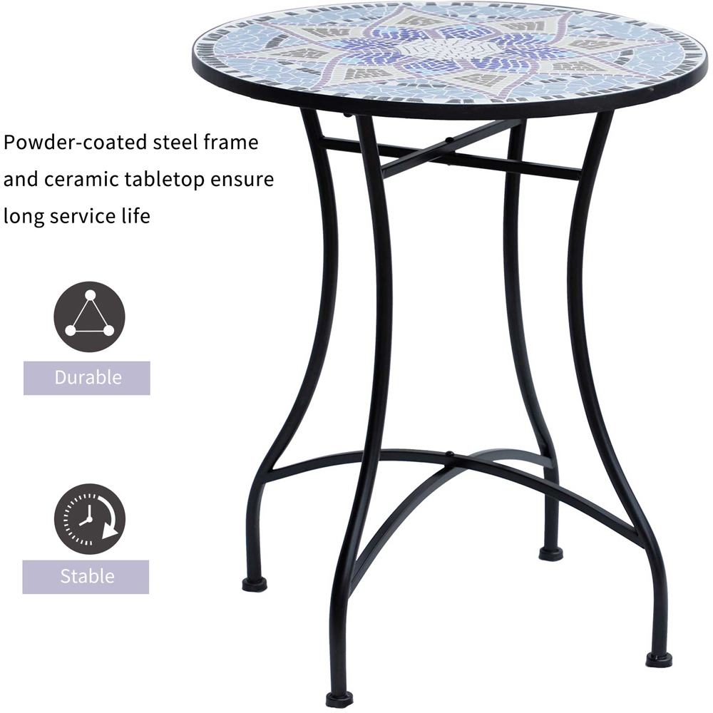 Outsunny Blue and White Mosaic Round Bistro Coffee Side Table Image 5