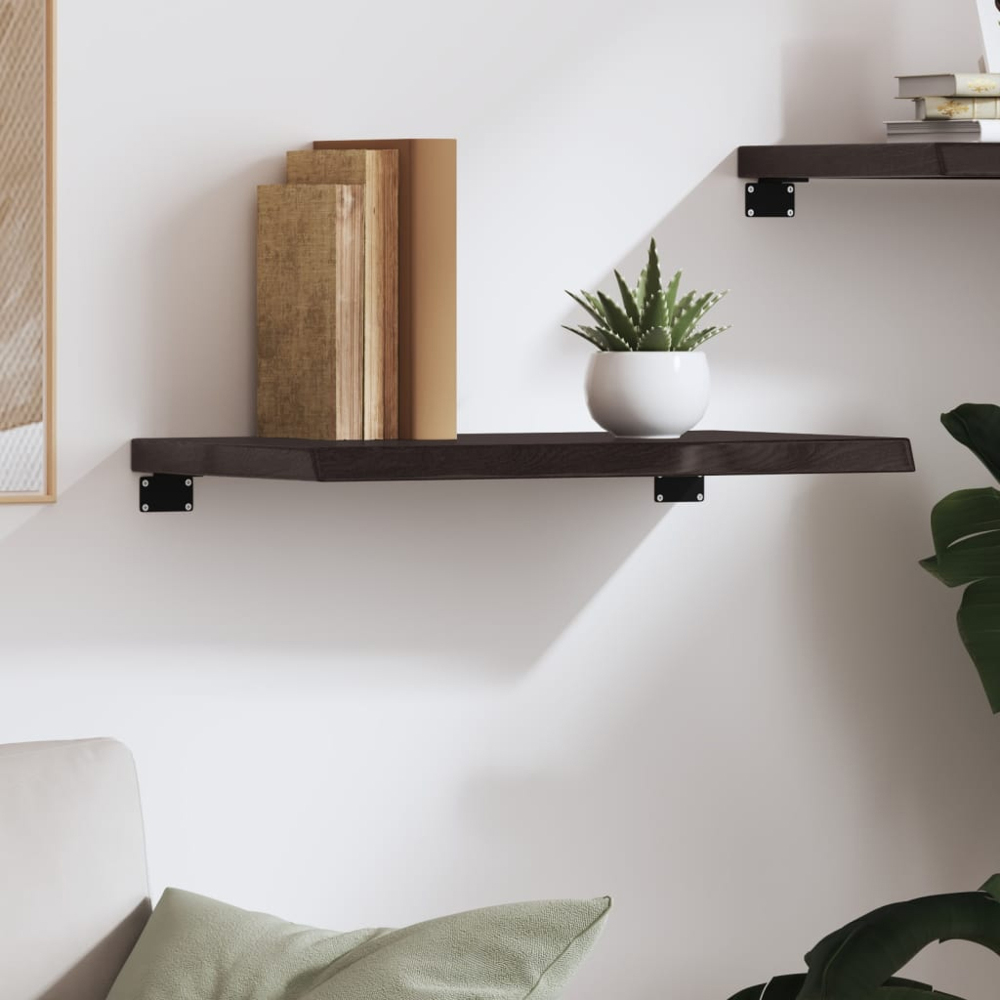 vidaXL 60cm Dark Brown Treated Solid Oak Wood Floating Wall Shelf Image 2