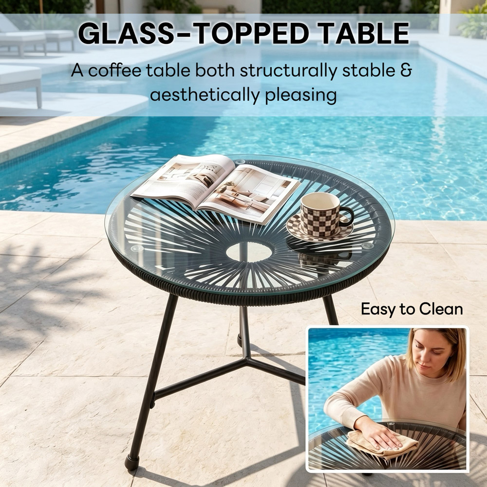 Alivio 2 Seater Black Acapulco-Style Garden Bistro Set with Glass Top Table Image 3