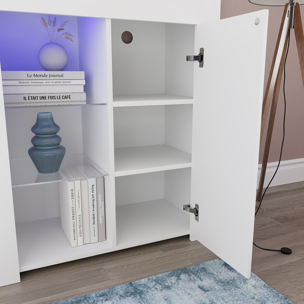 Vida Designs Azura Single Door White and Grey Sideboard with LED Image 5