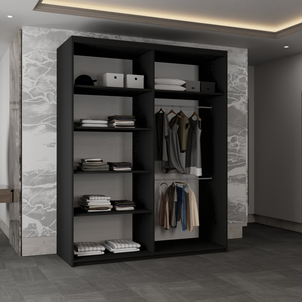 Sliding Wardrobes 4U Moon 2 Door Black Mirrored Wardrobe Image 3