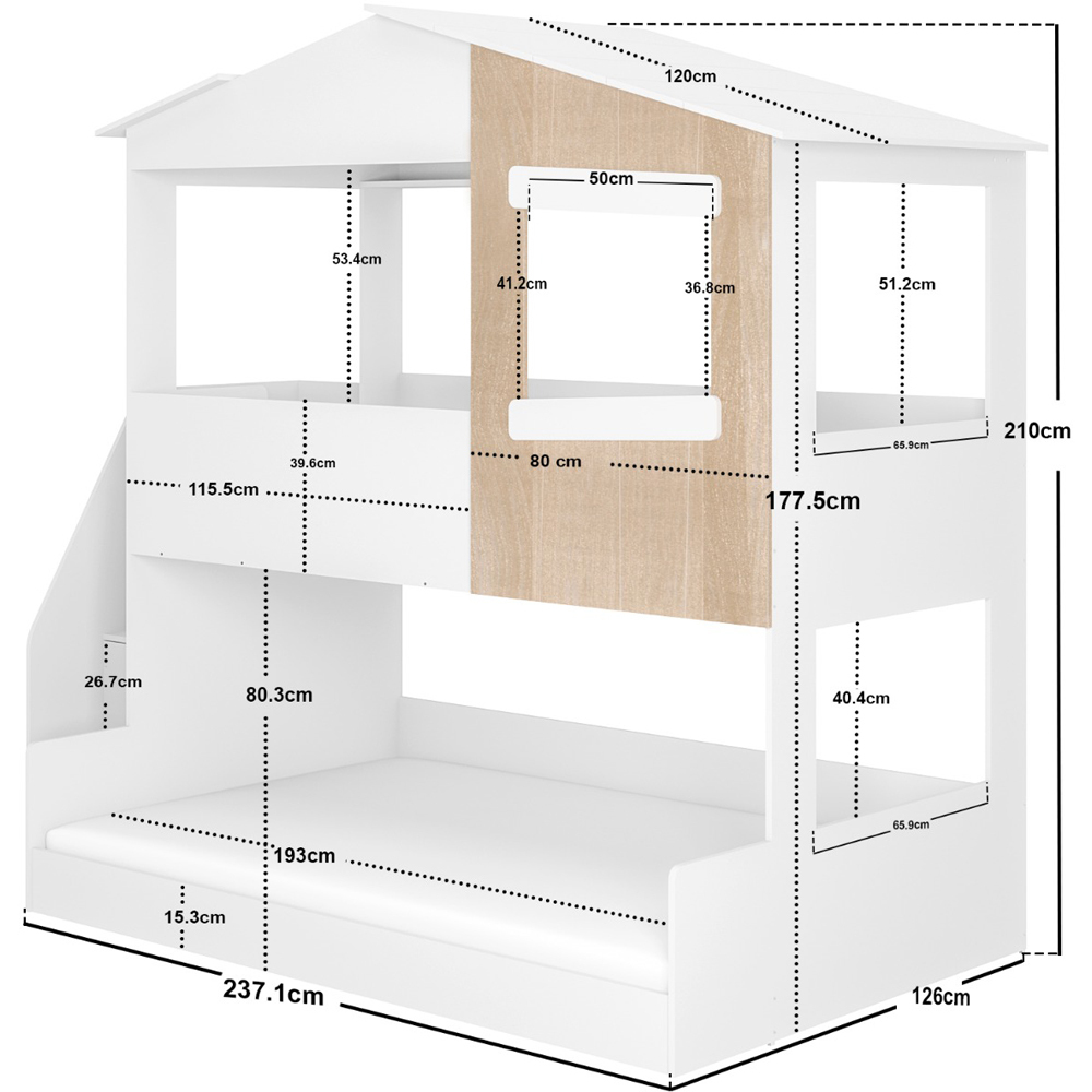 Flair Dreamland White and Oak Play House Triple Bunk Bed with Staircase Image 8