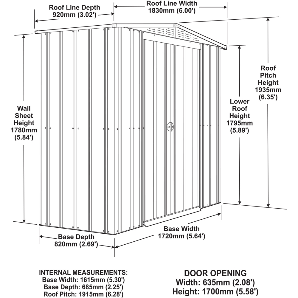 Globel 6 x 3ft 2 Door Grey Metal Apex Garden Shed Image 8