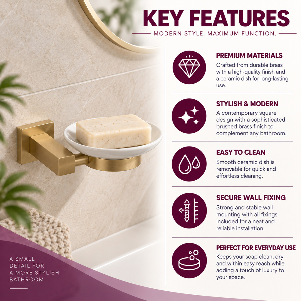 Go Bathrooms Froma Brushed Gold Ceramic Wall Mounted Soap Dish Image 5