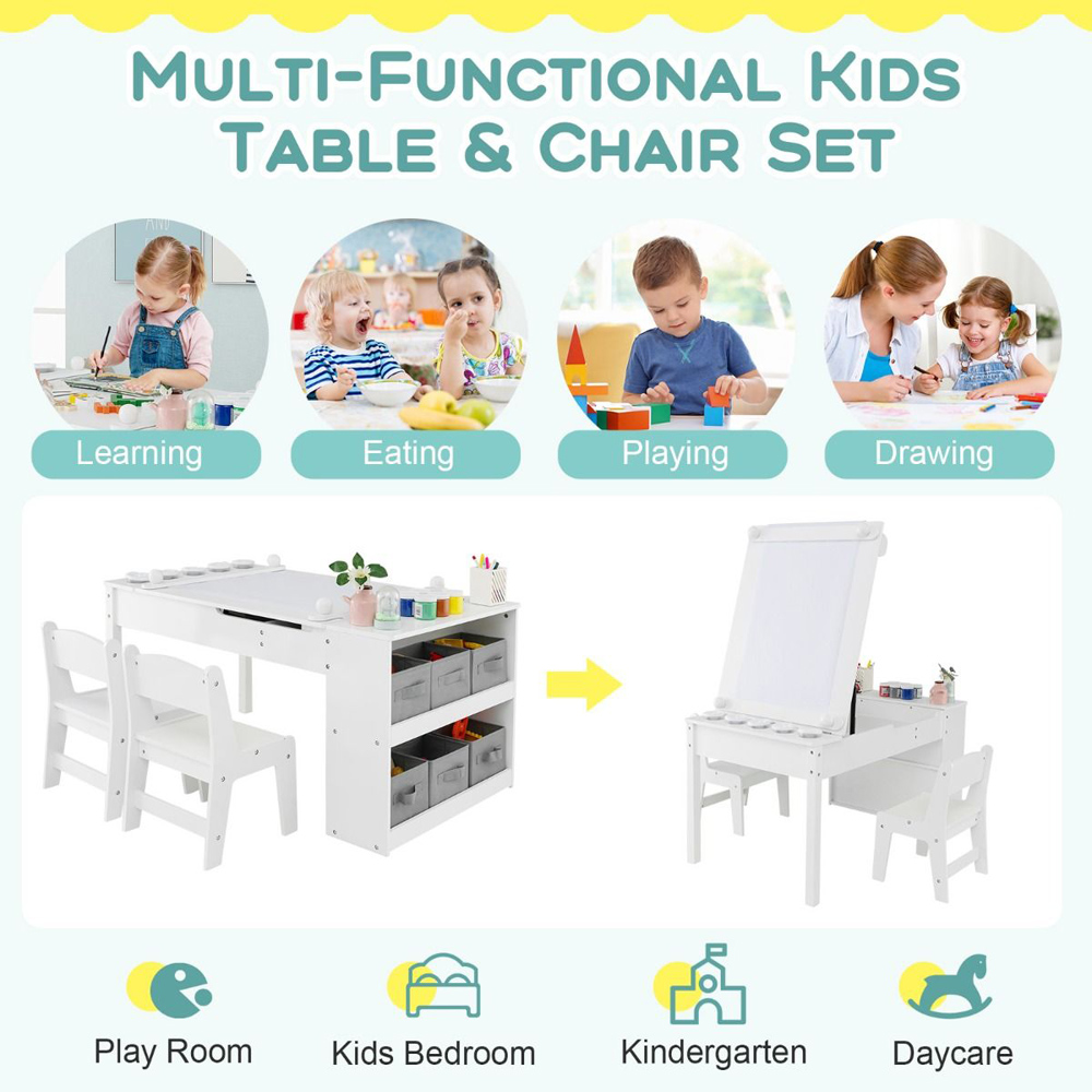 Costway White Kids 2 in 1 Table and Chair Set Image 7