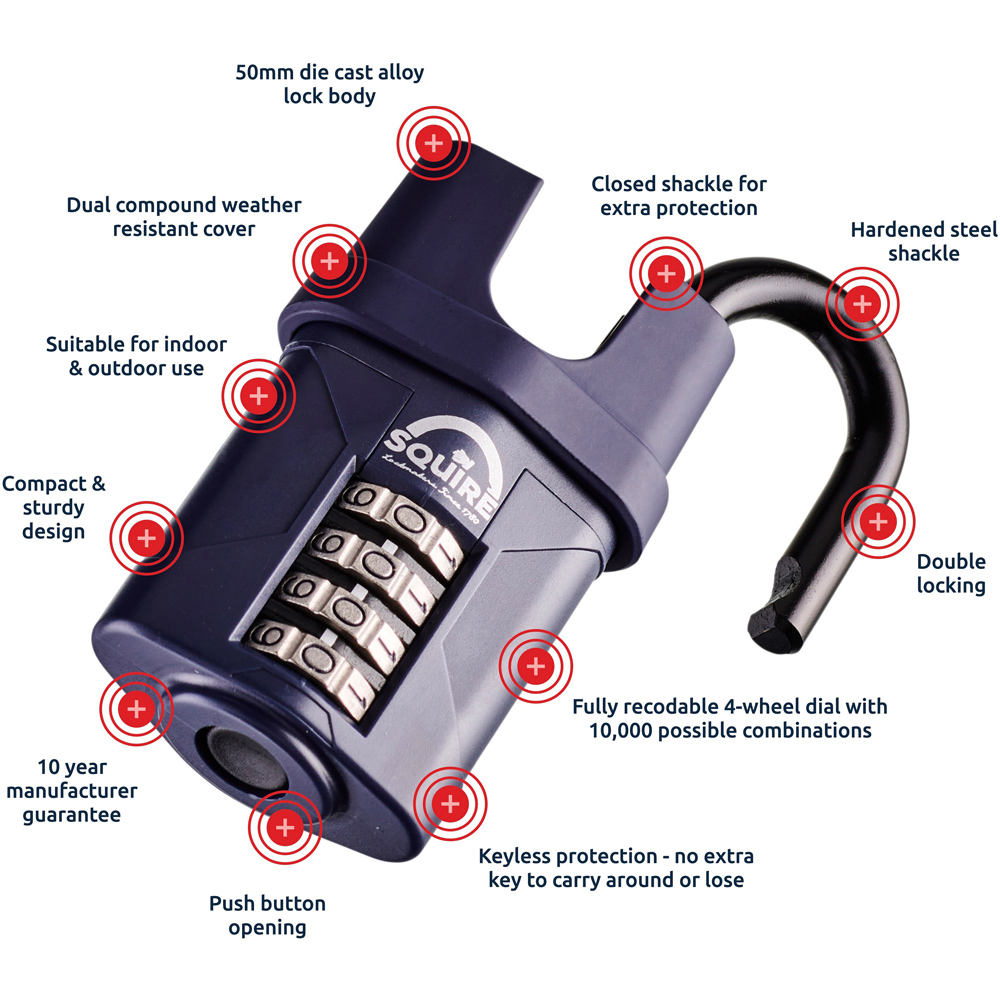 Squire 50mm 4 Wheel Combination Closed Shackle Padlock Image 6