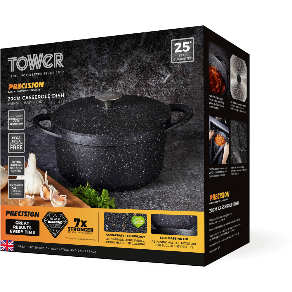 Tower 20cm Cast Aluminium Non-Stick Casserole Dish with Lid Image 2