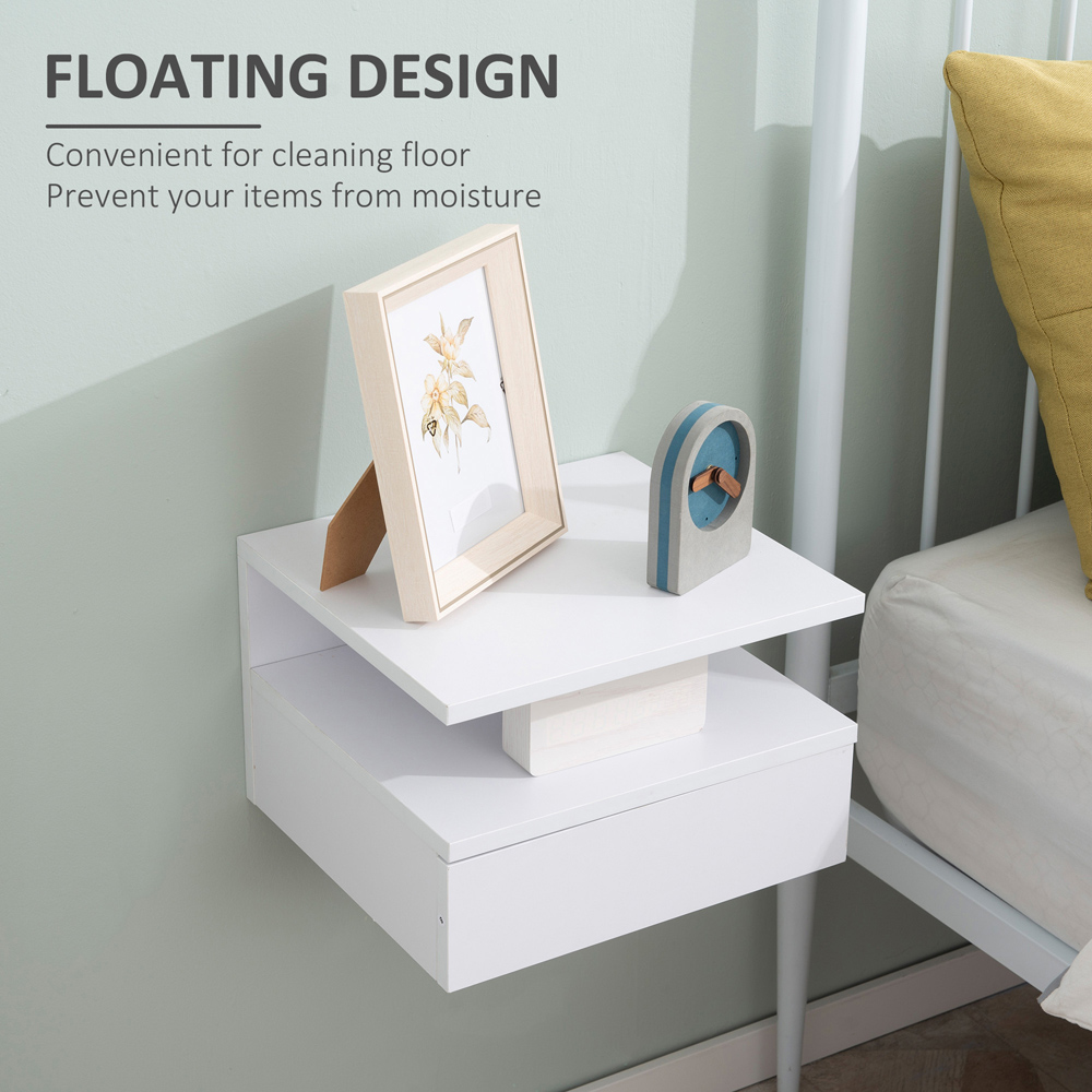Portland Single Drawer Single Shelf White Wall Mounted Bedside Table Set of 2 Image 7