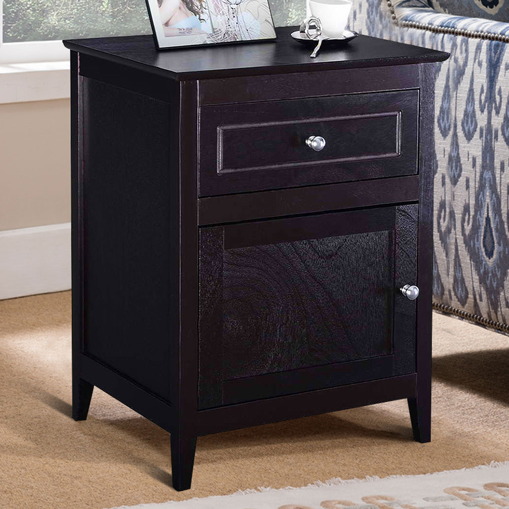 Costway Single Drawer Single Shelf Espresso Modern Nightstand Image 1