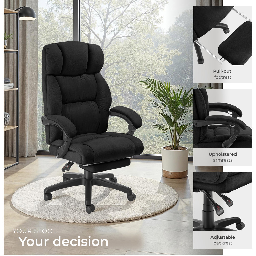 tectake Gillian Black Swivel Velour Seat Office Chair with Folding Footrest Image 7