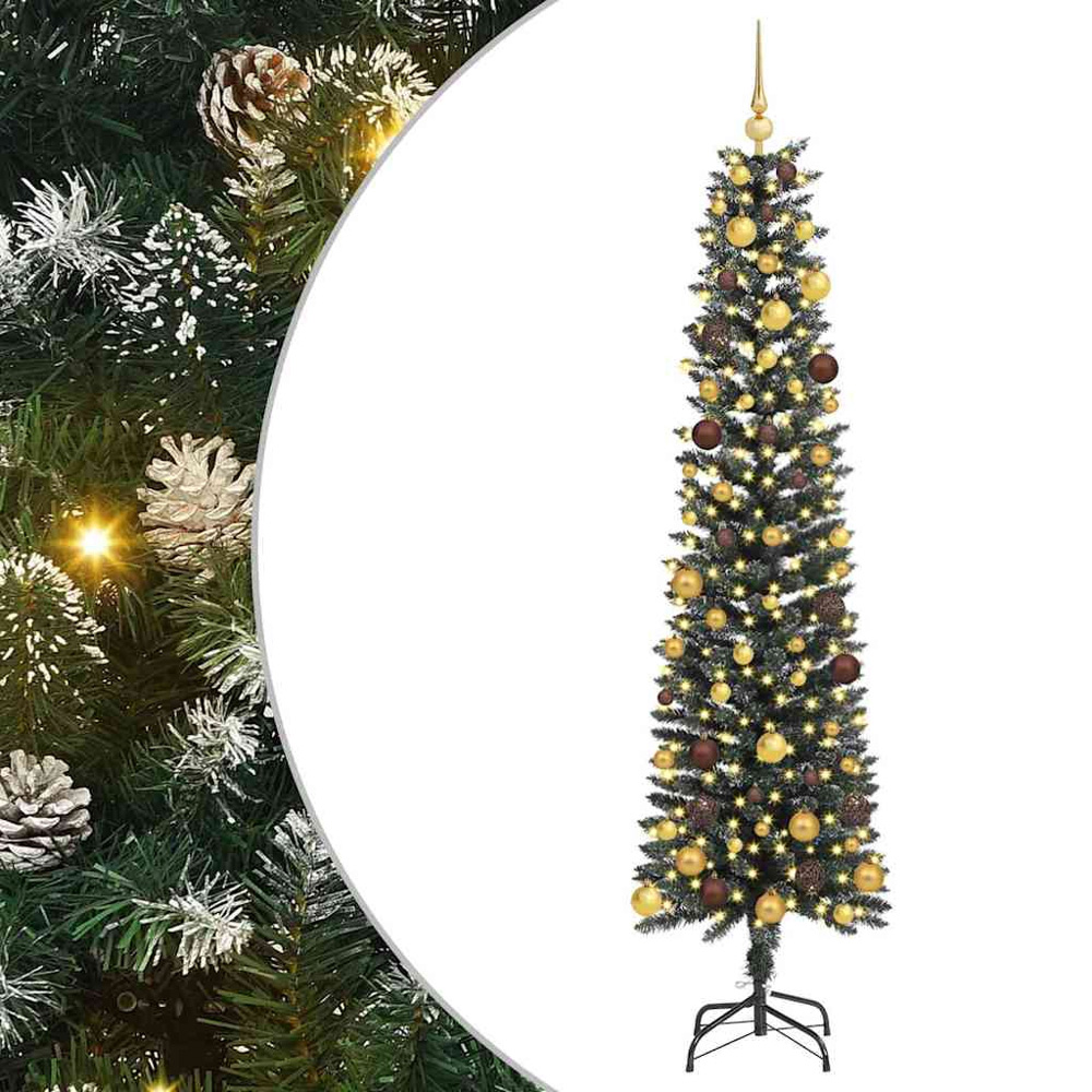 vidaXL Pre-Lit Gold Baubles Green Artificial Christmas Tree 7ft Image 2