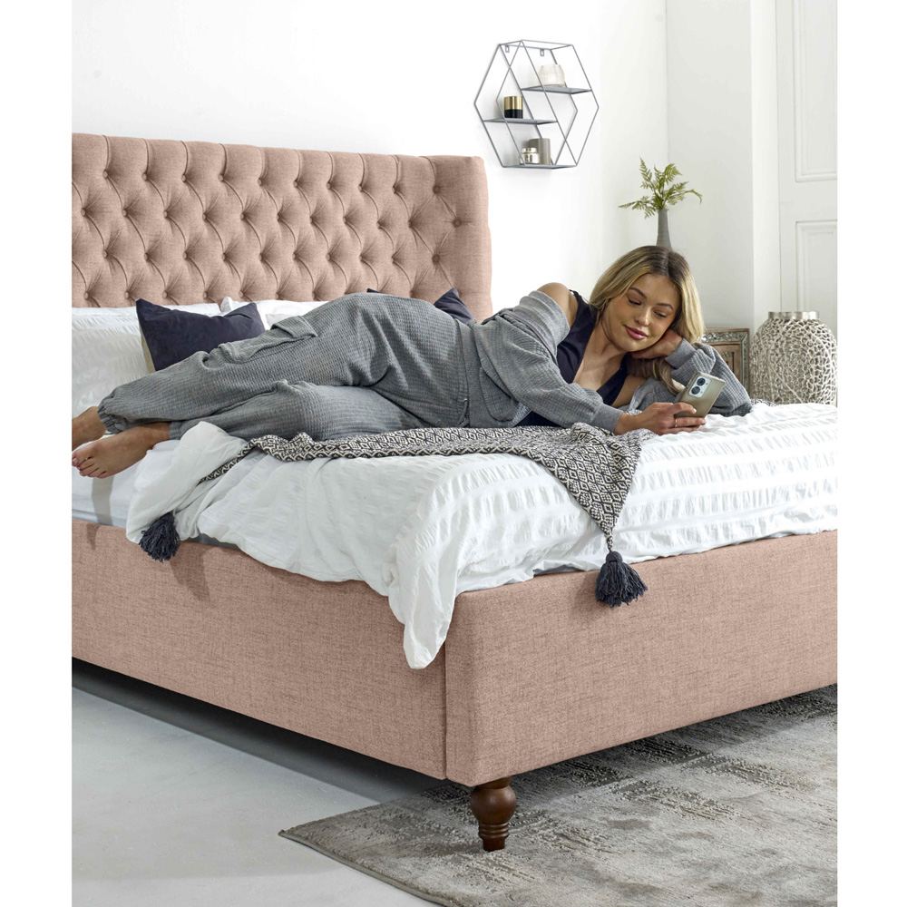 Eleganza Dinah Single Oatmeal Grampian Fabric Bed Frame with Winged Headboard Image 4